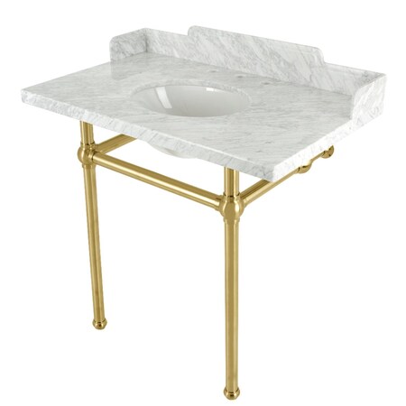 Kingston Brass 36 Carrara Marble Console Sink with Brass Legs, Marble WhiteBrushed Brass LMS36MB7